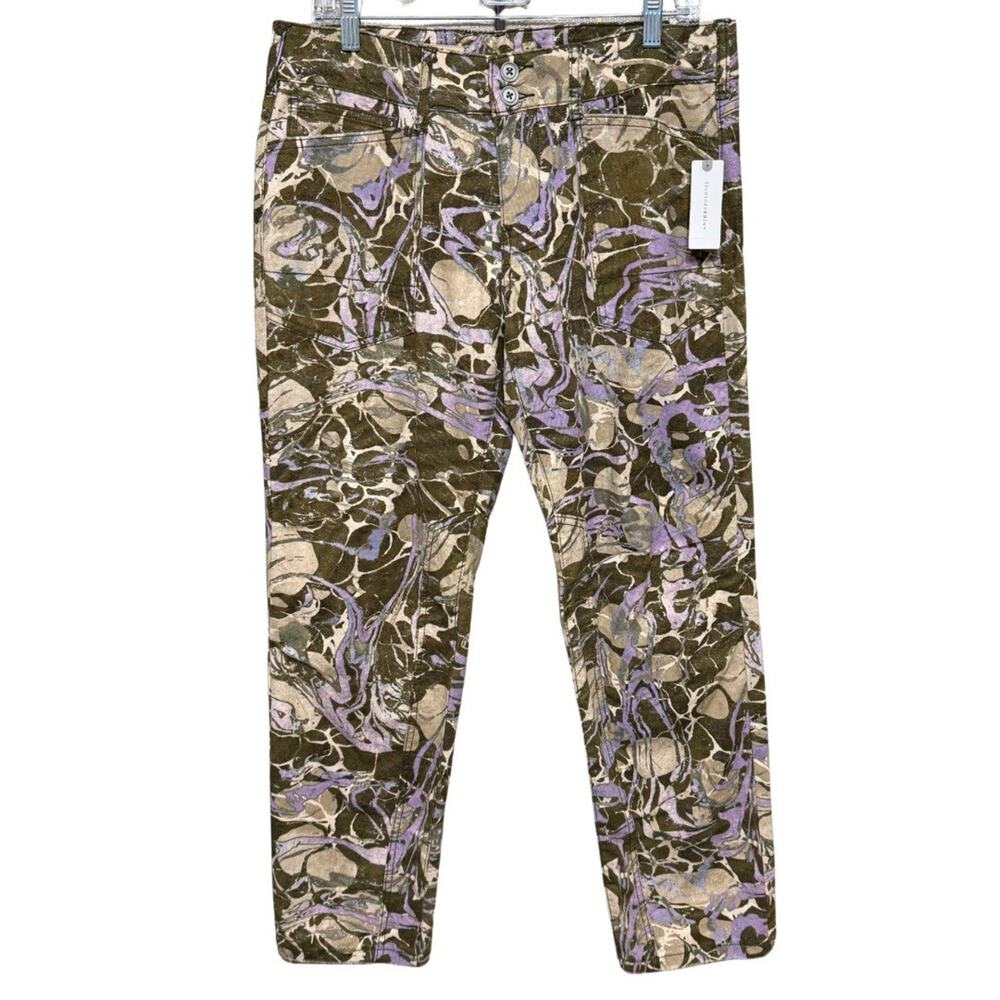 Pilcro Anthropologie THE WANDERER Jeans Women’s 29 Green Motif Metallic NEW